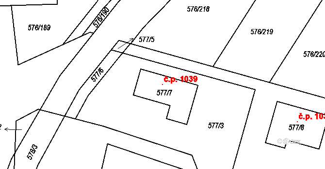 Háje 1039, Praha na parcele st. 577/7 v KÚ Háje, Katastrální mapa