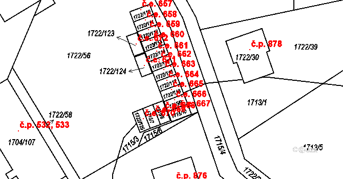 Miřetice u Klášterce nad Ohří 665, Klášterec nad Ohří na parcele st. 1722/118 v KÚ Miřetice u Klášterce nad Ohří, Katastrální mapa