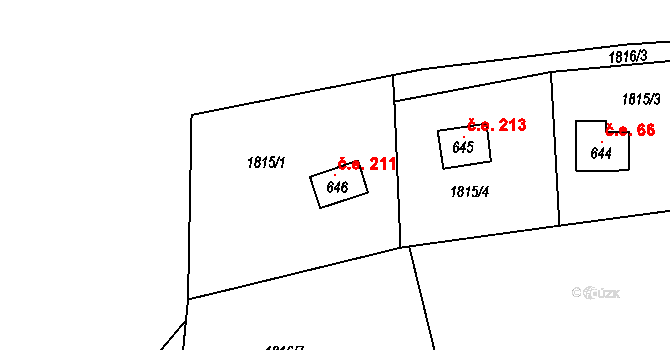 Rajnochovice 211 na parcele st. 646 v KÚ Rajnochovice, Katastrální mapa