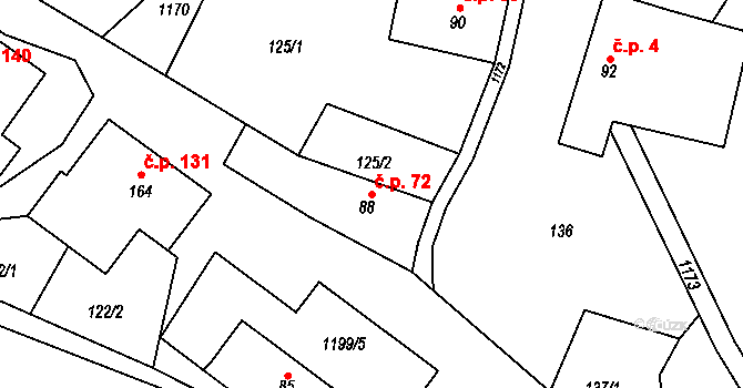 Runářov 72, Konice na parcele st. 88 v KÚ Runářov, Katastrální mapa