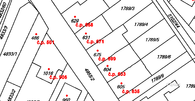 Hrušovany nad Jevišovkou 699 na parcele st. 675 v KÚ Hrušovany nad Jevišovkou, Katastrální mapa