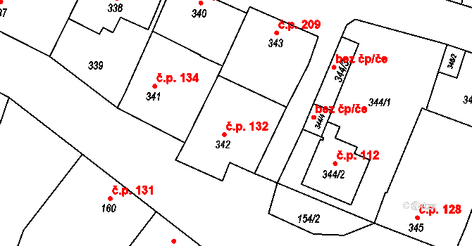Šanov 132 na parcele st. 342 v KÚ Šanov nad Jevišovkou, Katastrální mapa