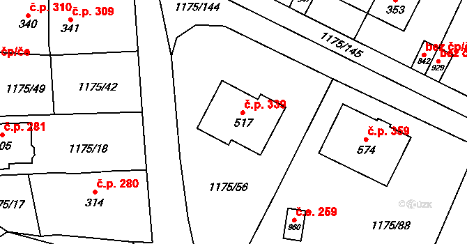 Vranov nad Dyjí 339 na parcele st. 517 v KÚ Vranov nad Dyjí, Katastrální mapa