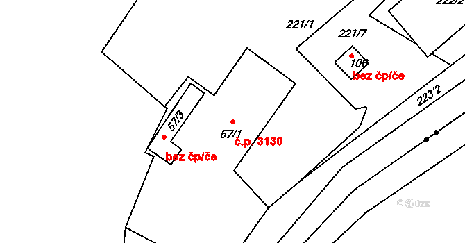 Znojmo 3130 na parcele st. 57/1 v KÚ Znojmo-Hradiště, Katastrální mapa