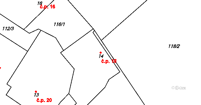 Kamenná Lhota 18, Čestín na parcele st. 14 v KÚ Kamenná Lhota u Čestína, Katastrální mapa