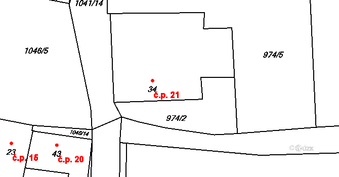 Hvozdno 21, Dolní Bukovsko na parcele st. 34 v KÚ Popovice u Dolního Bukovska, Katastrální mapa