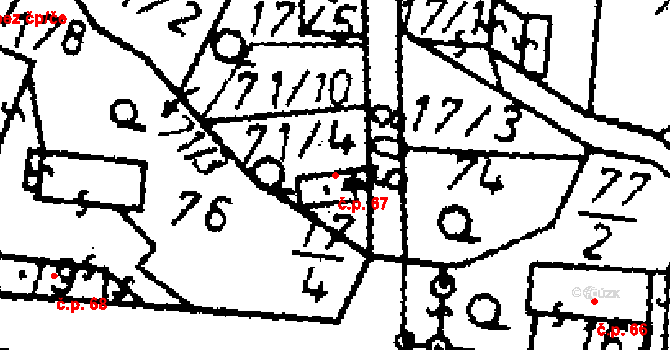 Seletice 67 na parcele st. 17/4 v KÚ Seletice, Katastrální mapa