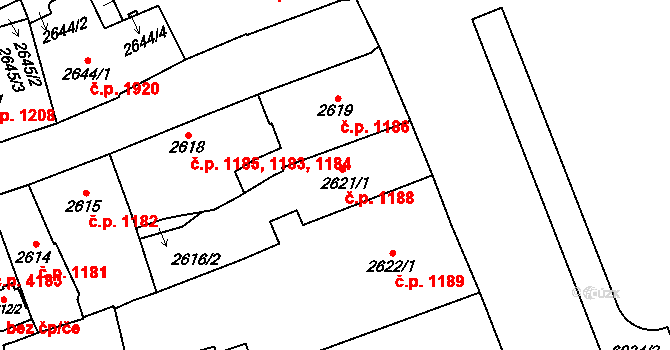 Jihlava 1188 na parcele st. 2621/1 v KÚ Jihlava, Katastrální mapa