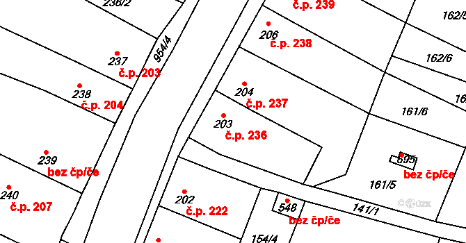 Rožďalovice 236 na parcele st. 203 v KÚ Rožďalovice, Katastrální mapa