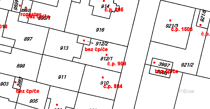 Čelákovice 909 na parcele st. 912/1 v KÚ Čelákovice, Katastrální mapa
