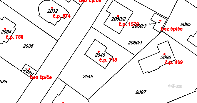Roztoky 718 na parcele st. 2048 v KÚ Roztoky u Prahy, Katastrální mapa