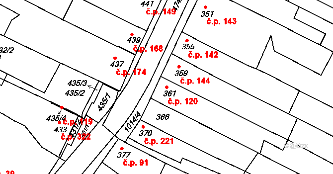 Milokošť 120, Veselí nad Moravou na parcele st. 361 v KÚ Milokošť, Katastrální mapa