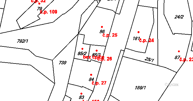 Sedlec 26, Sedlec-Prčice na parcele st. 85/1 v KÚ Sedlec u Votic, Katastrální mapa