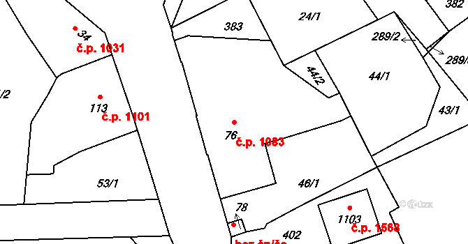 Švermov 1083, Kladno na parcele st. 76 v KÚ Hnidousy, Katastrální mapa
