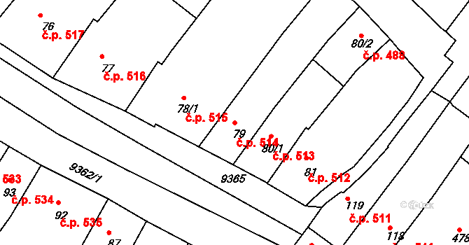 Slavonice 514 na parcele st. 79 v KÚ Slavonice, Katastrální mapa
