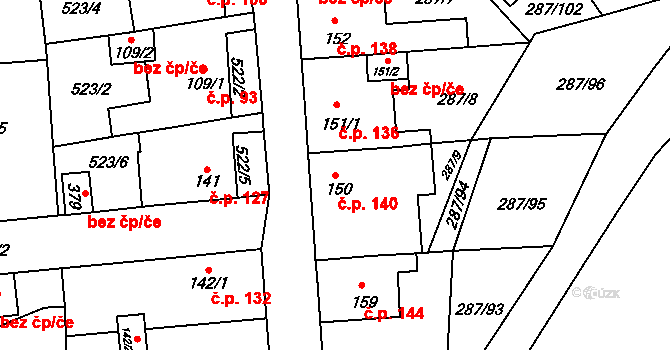 Tetín 140 na parcele st. 150 v KÚ Tetín u Berouna, Katastrální mapa