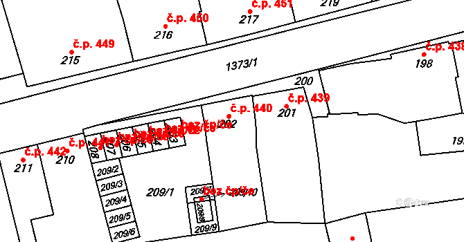 Tučapy 440, Dub nad Moravou na parcele st. 202 v KÚ Dub nad Moravou, Katastrální mapa
