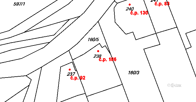 Cholina 186 na parcele st. 238 v KÚ Cholina, Katastrální mapa