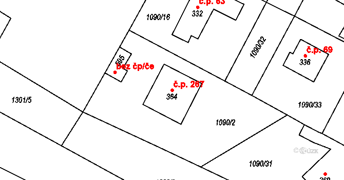 Malé Žernoseky 267 na parcele st. 364 v KÚ Malé Žernoseky, Katastrální mapa