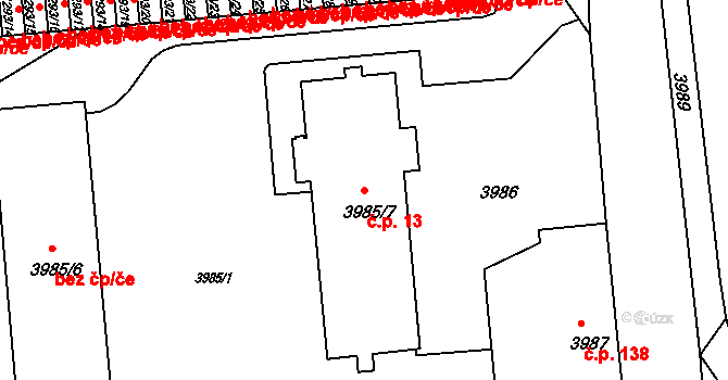 Podmoklice 13, Semily na parcele st. 3985/7 v KÚ Semily, Katastrální mapa
