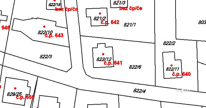 Jilemnice 641 na parcele st. 822/12 v KÚ Jilemnice, Katastrální mapa