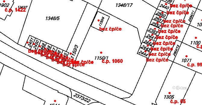 Hořice 1060 na parcele st. 1150/1 v KÚ Hořice v Podkrkonoší, Katastrální mapa