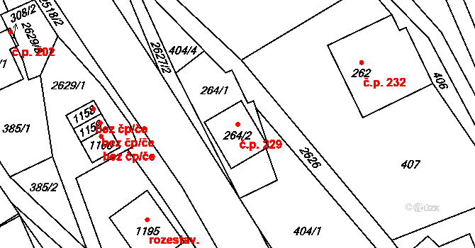 Dolní Újezd 229 na parcele st. 264/2 v KÚ Dolní Újezd u Litomyšle, Katastrální mapa