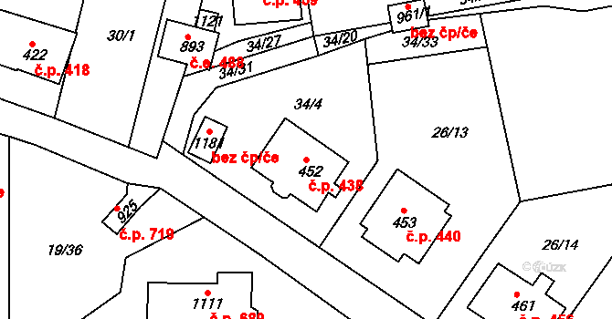 Bohosudov 438, Krupka na parcele st. 452 v KÚ Bohosudov, Katastrální mapa