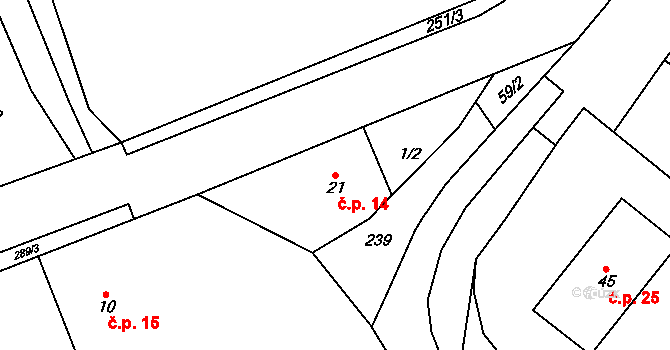 Vestec 14, Chrudim na parcele st. 21 v KÚ Vestec u Chrudimi, Katastrální mapa