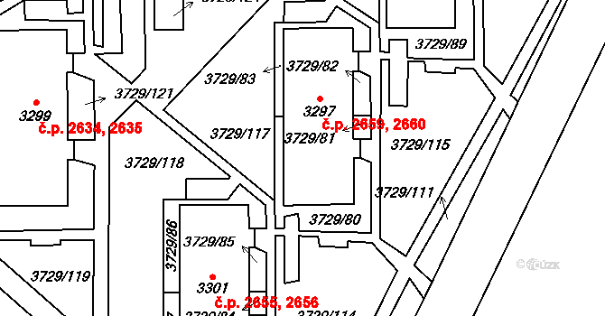 Břeclav 2659,2660 na parcele st. 3297 v KÚ Břeclav, Katastrální mapa