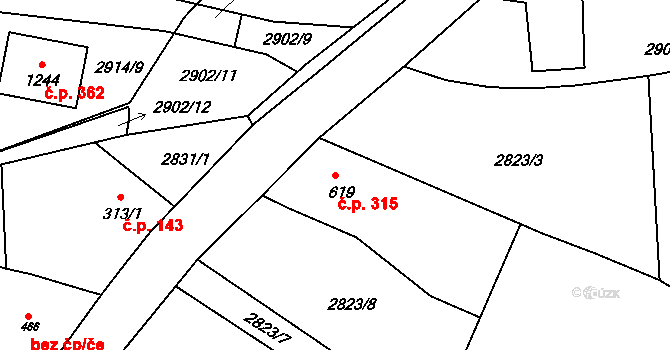 Jílové 315 na parcele st. 619 v KÚ Jílové u Děčína, Katastrální mapa