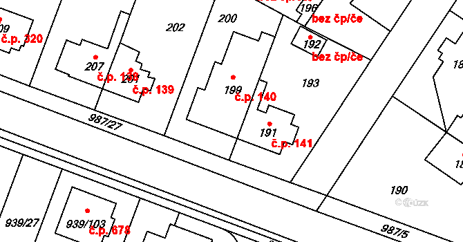Satalice 140, Praha na parcele st. 199 v KÚ Satalice, Katastrální mapa