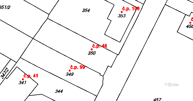 Klikov 46, Suchdol nad Lužnicí na parcele st. 350 v KÚ Klikov, Katastrální mapa