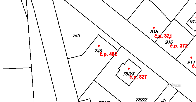 Suchdol nad Lužnicí 482 na parcele st. 749 v KÚ Suchdol nad Lužnicí, Katastrální mapa