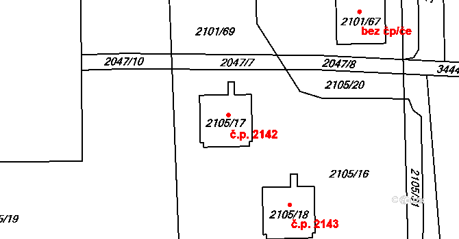 Chodov 2142, Praha na parcele st. 2105/17 v KÚ Chodov, Katastrální mapa