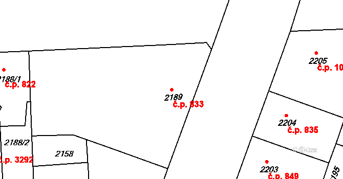 Smíchov 833, Praha na parcele st. 2189 v KÚ Smíchov, Katastrální mapa