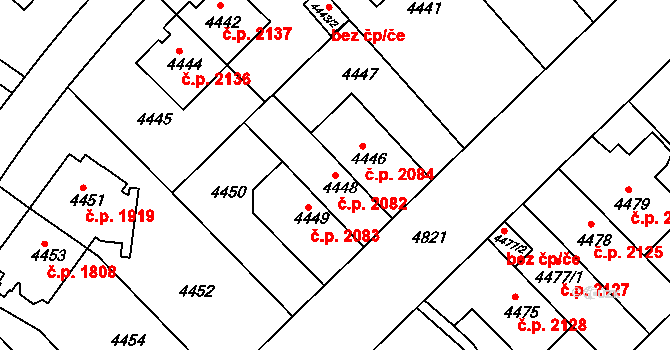 Smíchov 2082, Praha na parcele st. 4448 v KÚ Smíchov, Katastrální mapa