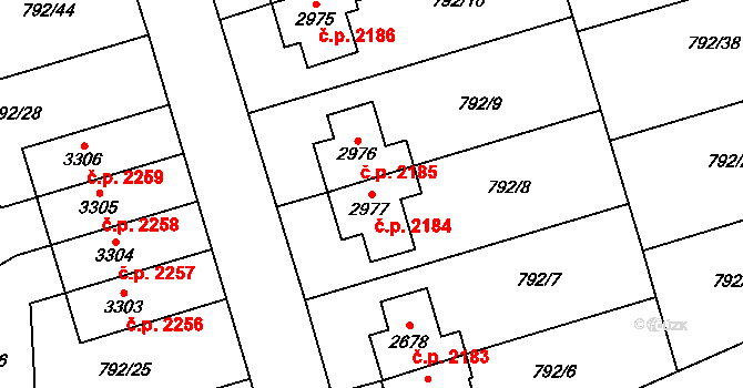 Dvůr Králové nad Labem 2184 na parcele st. 2977 v KÚ Dvůr Králové nad Labem, Katastrální mapa