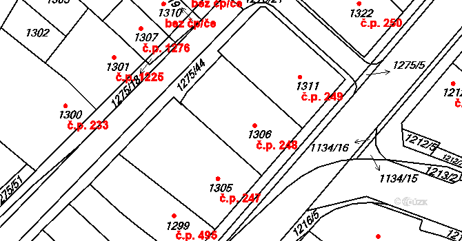 Mutěnice 248 na parcele st. 1306 v KÚ Mutěnice, Katastrální mapa