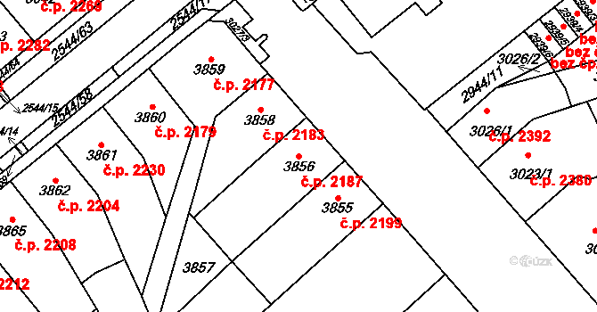 Chomutov 2187 na parcele st. 3856 v KÚ Chomutov I, Katastrální mapa