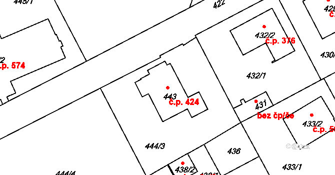 Liberec XI-Růžodol I 424, Liberec na parcele st. 443 v KÚ Růžodol I, Katastrální mapa