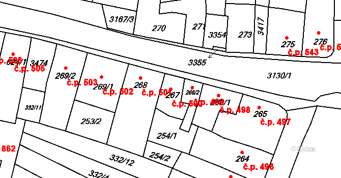Ivančice 500 na parcele st. 267 v KÚ Ivančice, Katastrální mapa