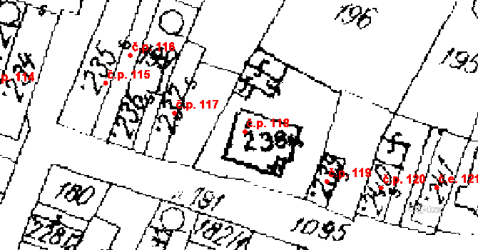 Žiželice 118 na parcele st. 238 v KÚ Žiželice nad Cidlinou, Katastrální mapa