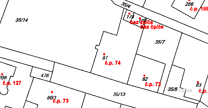 Tuchoraz 74 na parcele st. 81 v KÚ Tuchoraz, Katastrální mapa