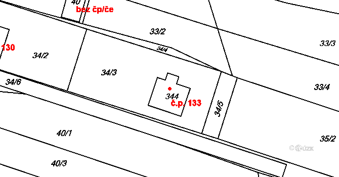 Tichov 133 na parcele st. 344 v KÚ Tichov, Katastrální mapa