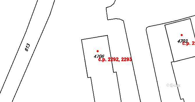 Nymburk 2292,2293 na parcele st. 4706 v KÚ Nymburk, Katastrální mapa