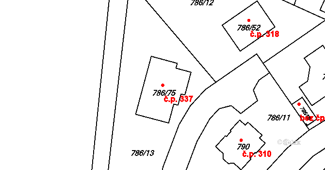 Jehnice 337, Brno na parcele st. 786/75 v KÚ Jehnice, Katastrální mapa
