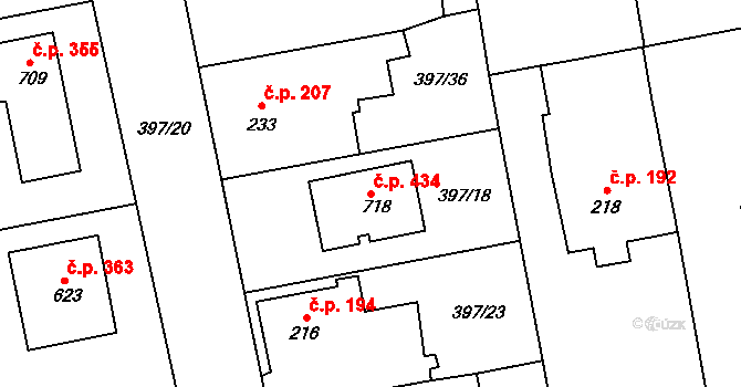 Opatovice nad Labem 434 na parcele st. 718 v KÚ Opatovice nad Labem, Katastrální mapa