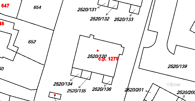 Mohelnice 1279 na parcele st. 2520/120 v KÚ Mohelnice, Katastrální mapa