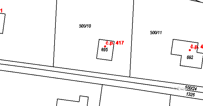 Nová Ves 417, Frýdlant nad Ostravicí na parcele st. 695 v KÚ Nová Ves u Frýdlantu nad Ostravicí, Katastrální mapa